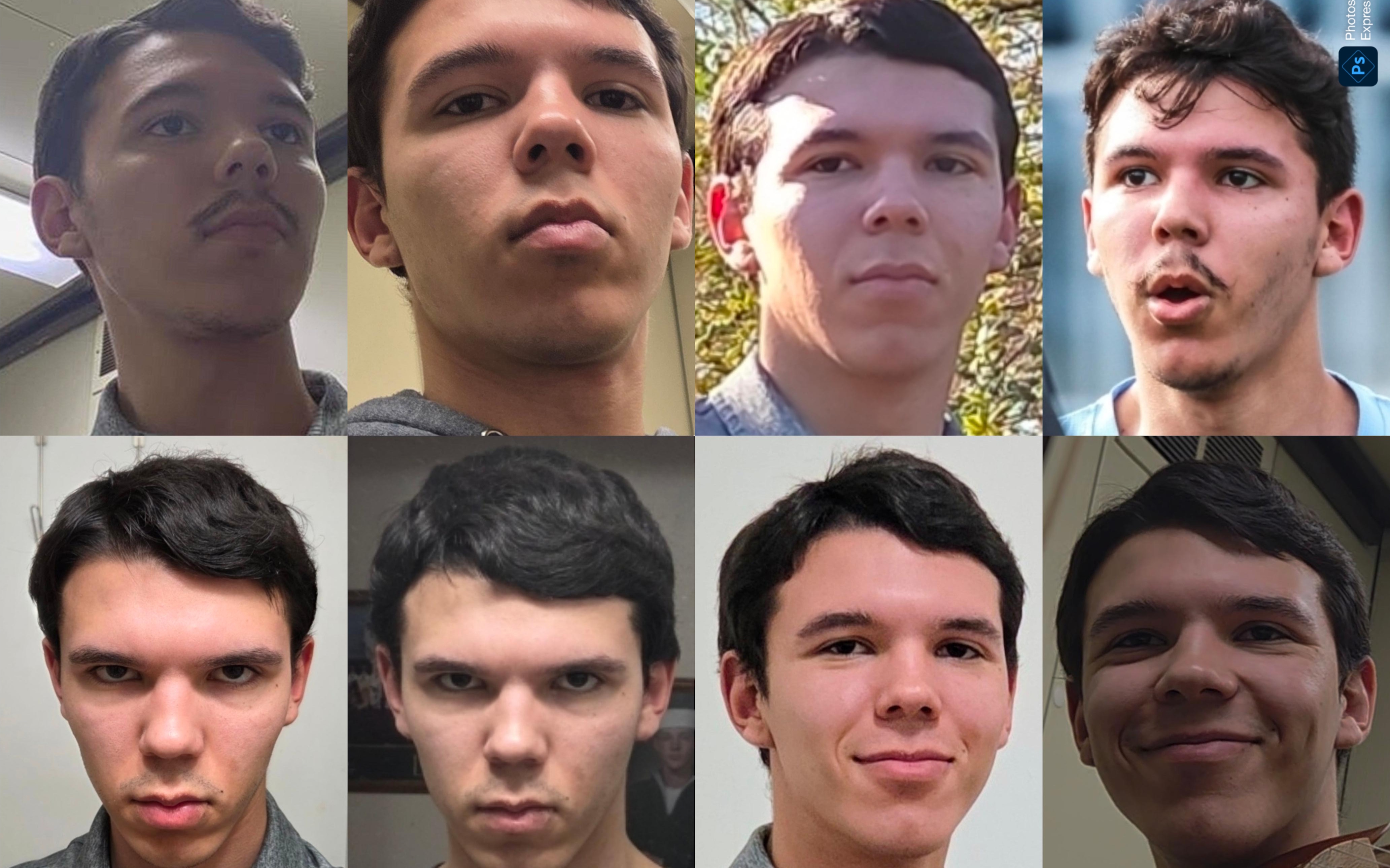 Eight images of David Vytopil contrasting looks